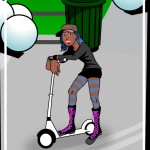 hip girl on scooter cartoon
