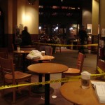 police tape in Starbucks