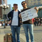 Men with funny sign