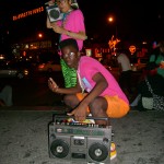 80s Hip Hop kids pose with boom boxes