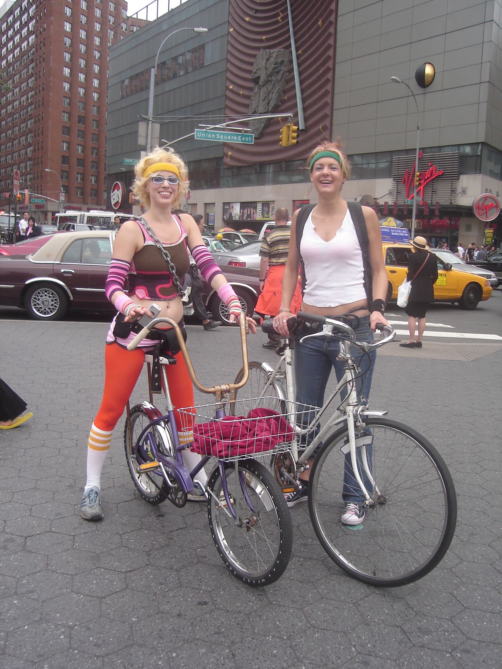 Happy girls on old bikes