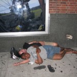 Homeless couple sleeping