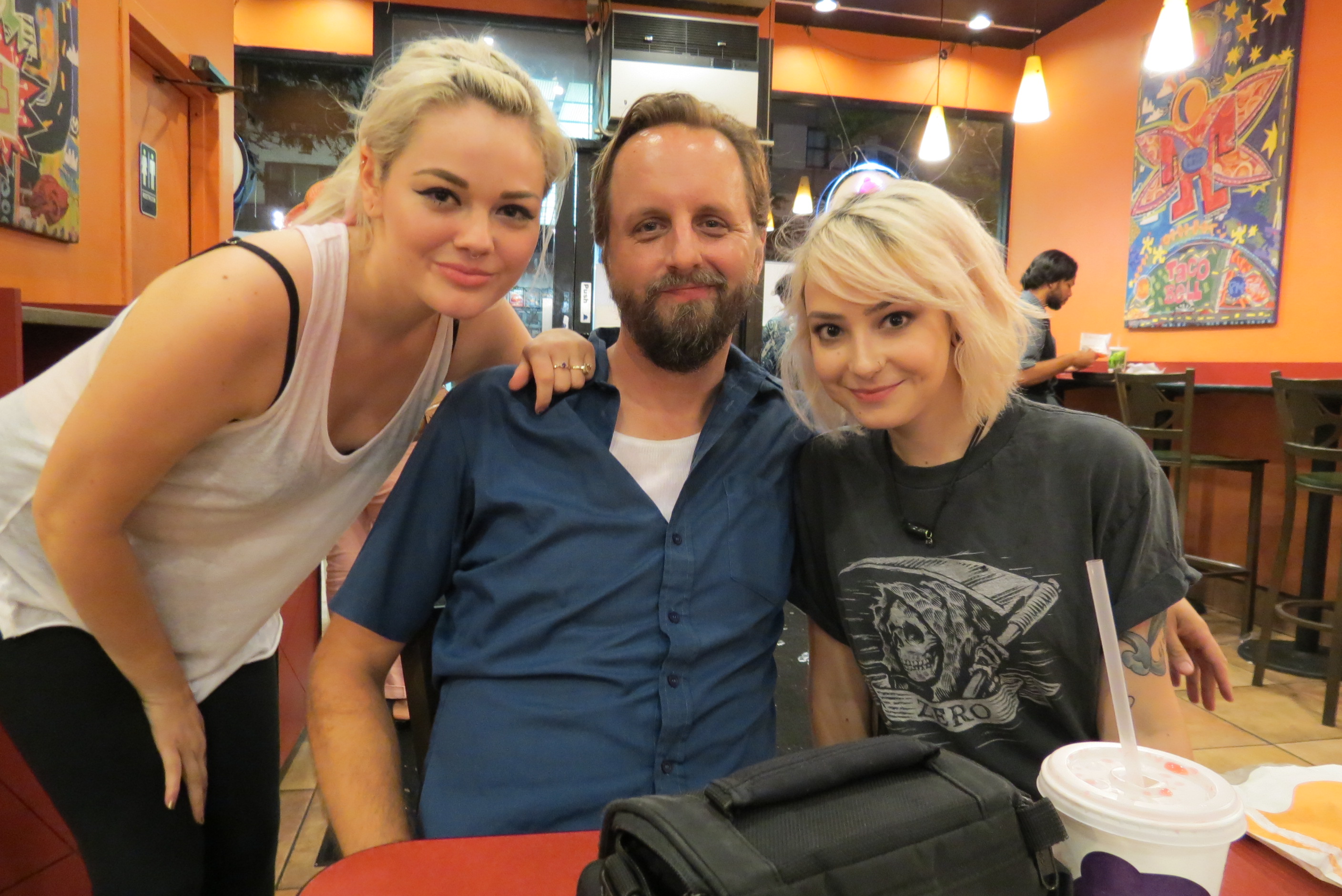 Normal Bob with blonde girls at Taco Bell
