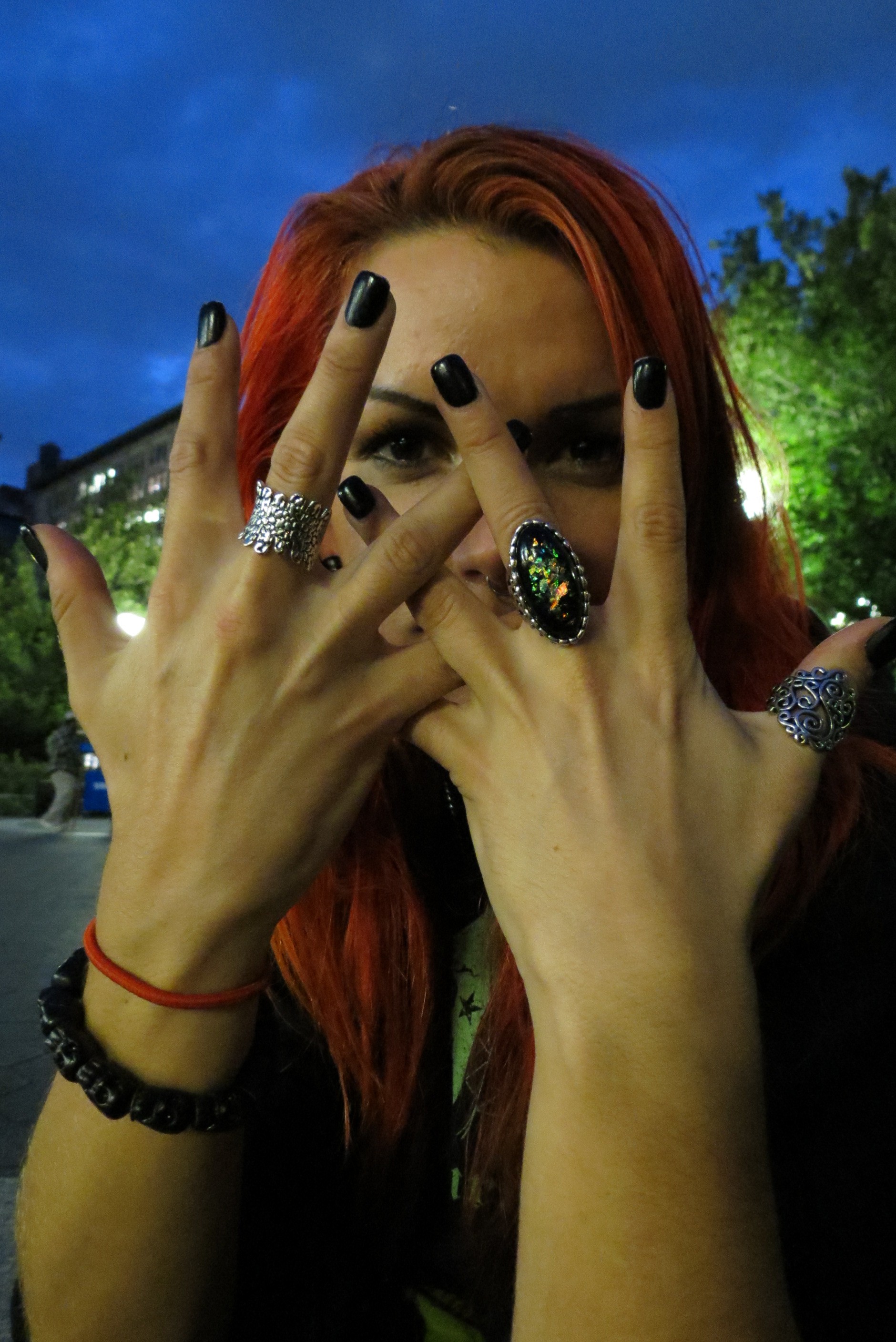 girl shows rings on hands