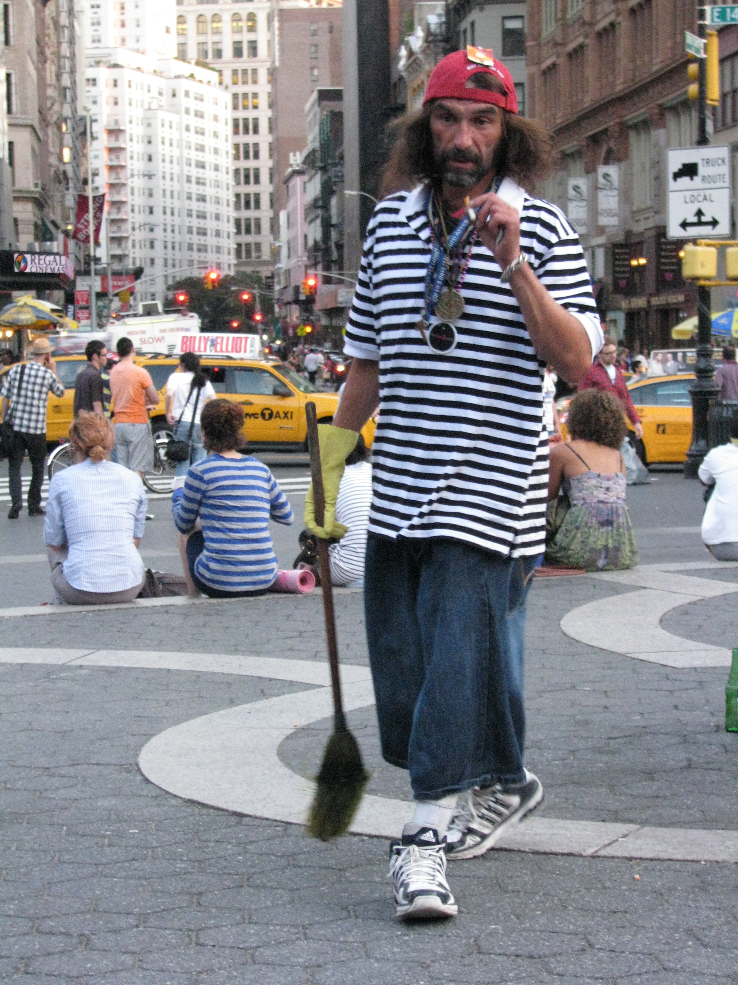 homeless man dressed like boy
