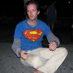 man in superman shirt