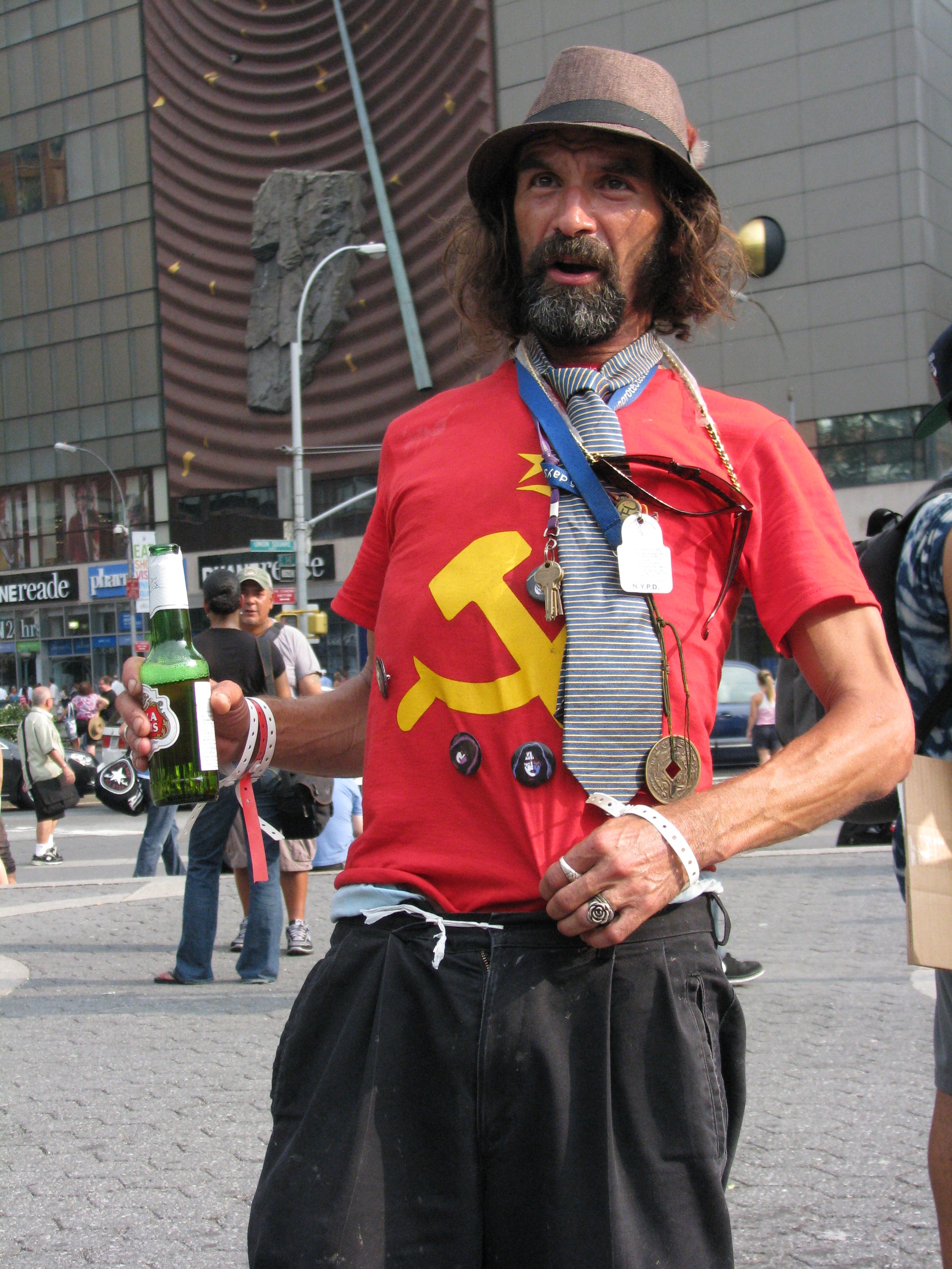 man in red communist shirt
