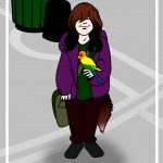 girl with parrot cartoon