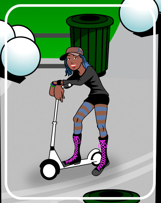 hip girl on scooter cartoon
