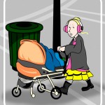 cartoon of homeless woman with baby carraige