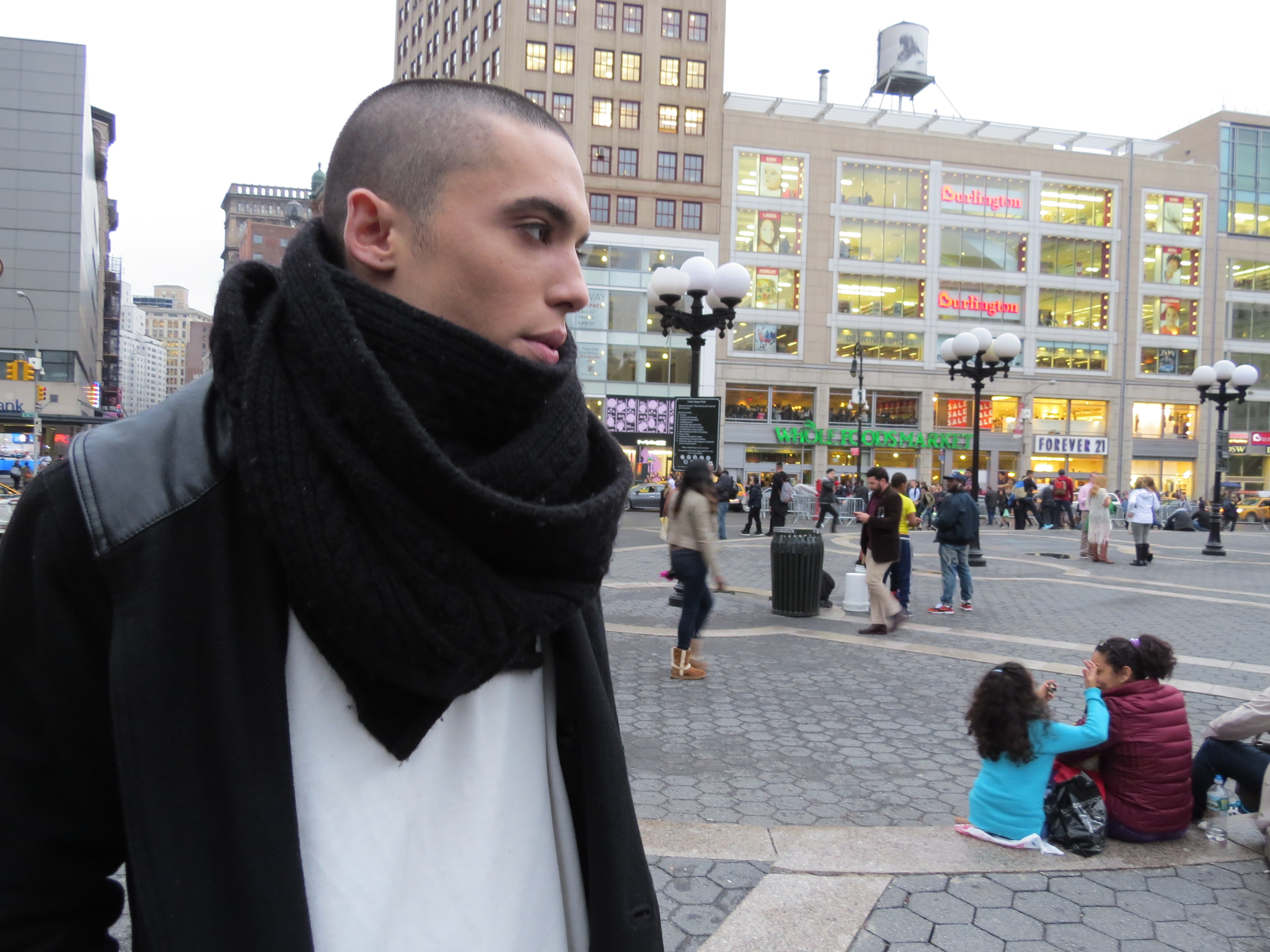 pretty bald boy profile with scarf