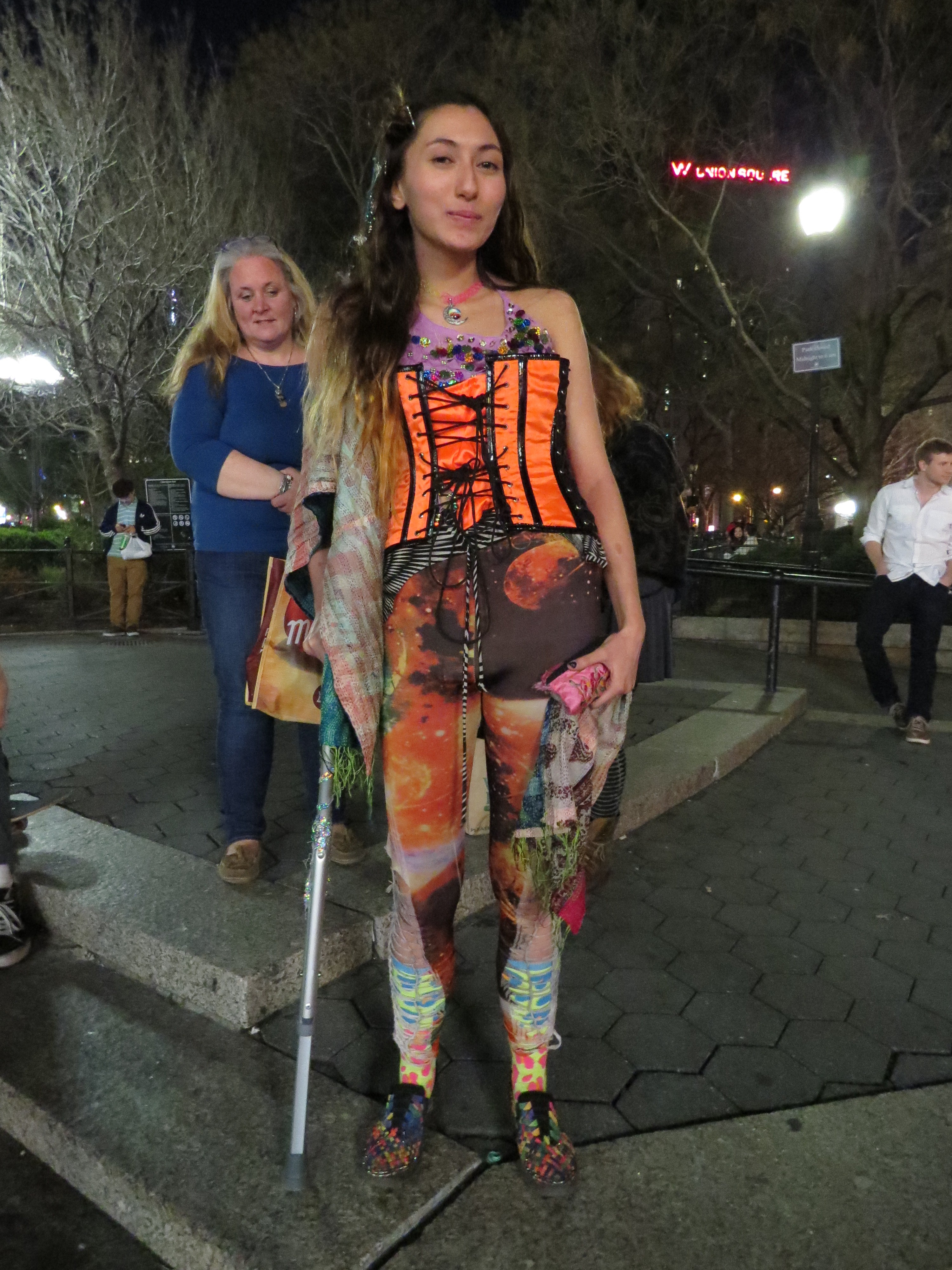 Deadhead Girl in orange corcet w/crutch