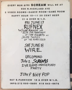 Iggy Pop flyer 1988 Hollywood Scream
